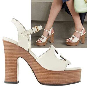 GUCCI SHOES INTERLOCKING G LOGO CUTOUT LEATHER PLATFORM SANDALS sz 40.5 10.5
